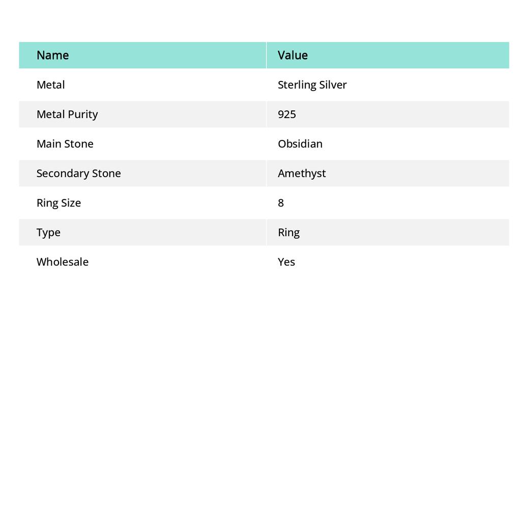 Кольцо из серебра 925 пробы с обсидианом Snoflake и аметистом, размер 8 M1Y12