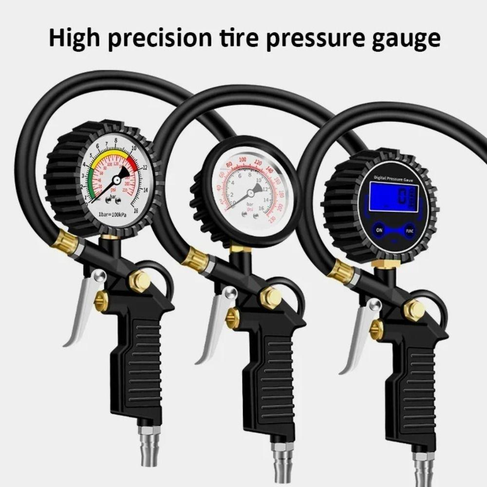 Flexible Hose Air Pressure Gauge Black Tyre Inflator New Tire Pressure Gauge Car