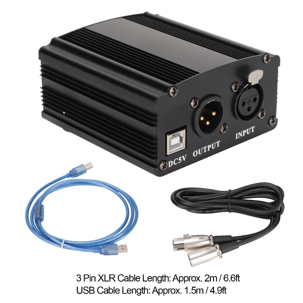 with XLR 3 Pin Cable and USB Cable Condenser Mic Power Supply USB Power Supply  Computer Recording