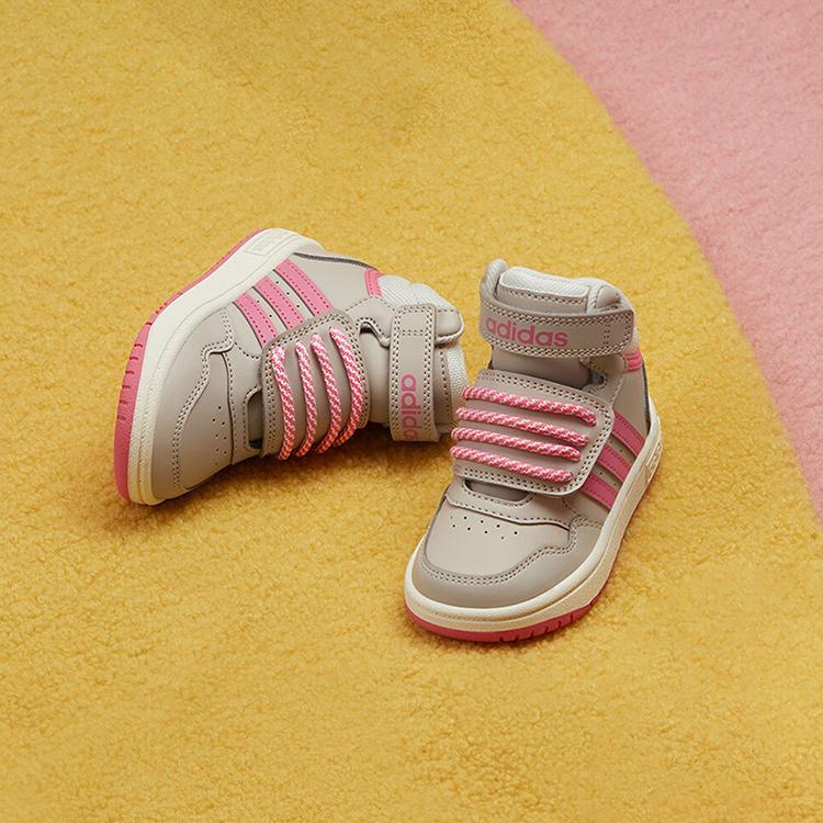 adidas Neo Hoops Mid 3.0 Нескользящие Износостойкие Дышащие Высокие Кроссовки Детская Обувь Серо-розовый IF7756