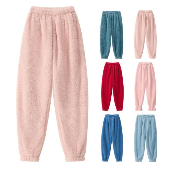 Winter Pajama Pants Thick Plush Elastic Waist Loose Keep Warm Leg-Binding Design Unisex Homewear