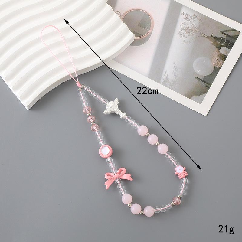 Korean Love Heart Beaded Phone Chain & Keychain Set for Women