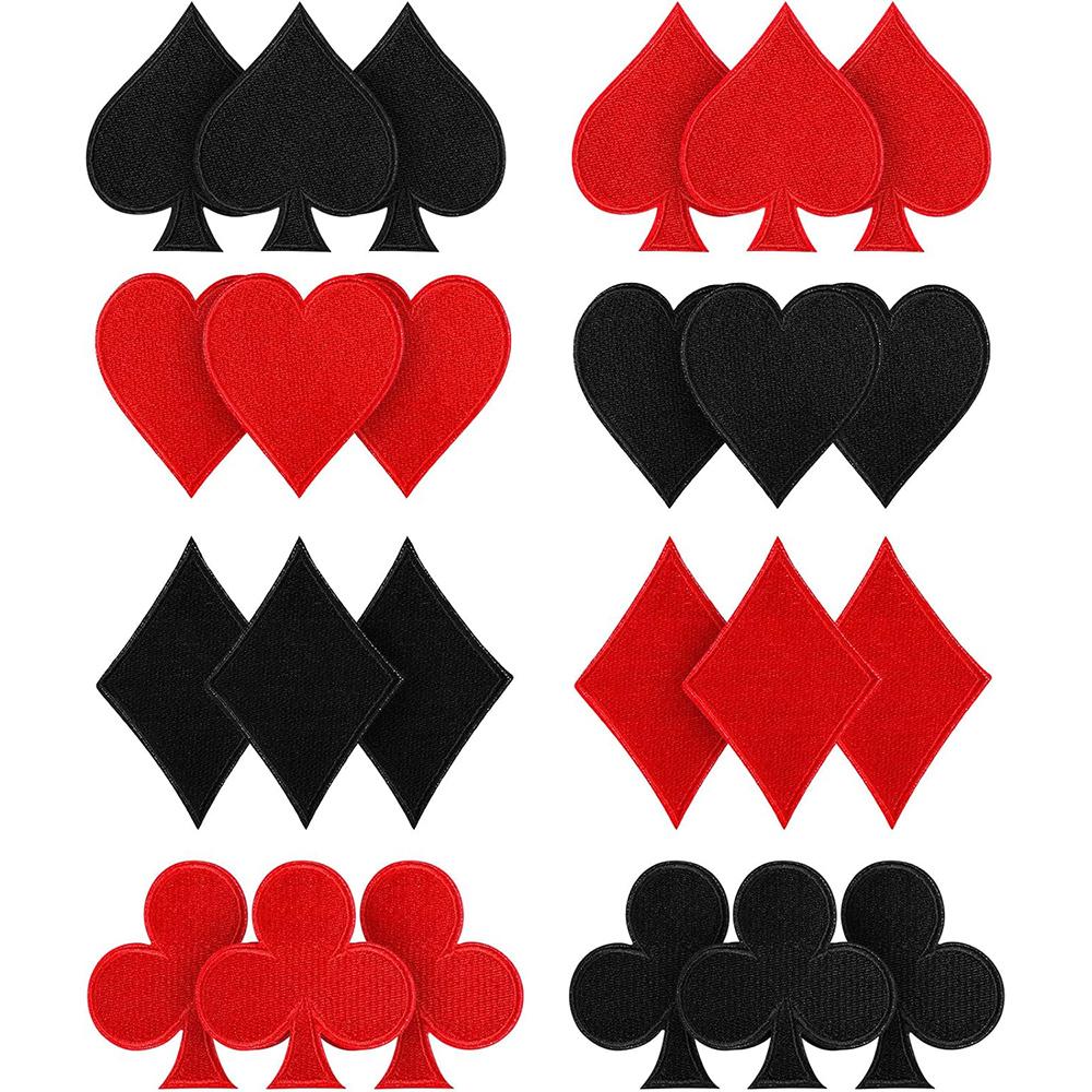 8Pcs Poker Embroidery Patches Spades Poker Red Heart Iron On Patches DIY Clothes Applique