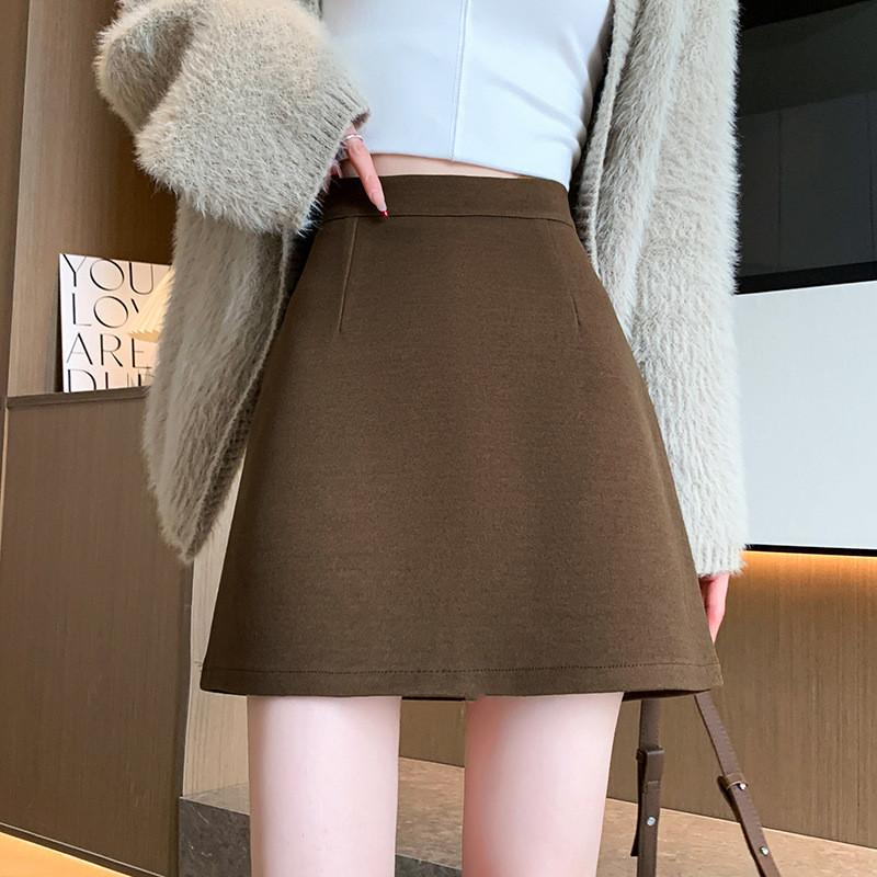 Solid Color Blend High Waist Pencil Skirt With Zipper For Women Autumn Winter
