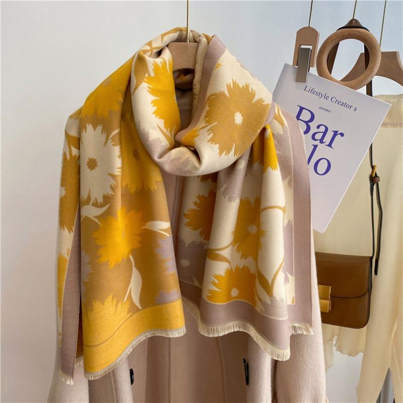 0G Thickened Version Retro Bird Scarf Women's Winter High-end Warm Scarf Imitation Cashmere Shawl