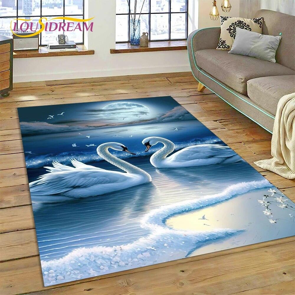 Love Swan Cartoon Cygnus Girl Gift Carpet Rug for Home Living Room Bedroom Sofa Doormat Decor,Kids Area Rug Non-slip Floor Mat