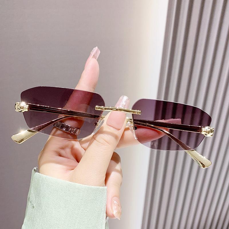 Rimless Square Fashion Sunglasses Woman Vintage Rimless Rectangle Sunglasses Women New Luxury Brand Design Black Shades