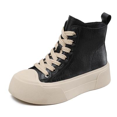 Модные 5 см 2024 Весна Осень Массивные Ботильоны на Платформе Женские Натуральная Кожа Шнуровка Молния Высокий Верх Толстая Подошва Повседневная Обувь для Скейтборда