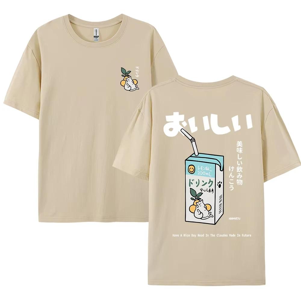 2025 Cute Japanese Cat Print Oversized  men Women Short Sleeve Loose Casual Tee Shirt Streetwear Tops Cotton Harajuku Clothing
