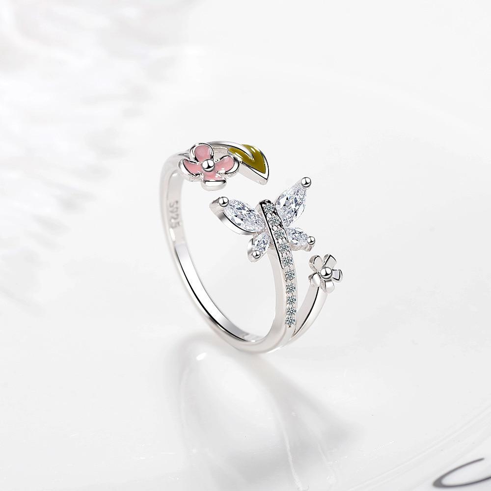 Новые модные 100% стерлингового серебра 925 пробы Love Of Butterfly розовые открытые кольца для женщин свадебные серебряные ювелирные изделия