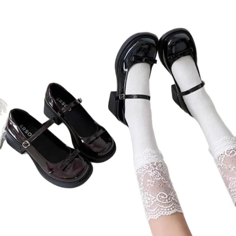 Ретро туфли Мэри Джейн Женские туфли на толстом каблуке с бантом-бабочкой в японском стиле JK, коричневые с ремешком на пряжке, простой дизайн, летняя обувь