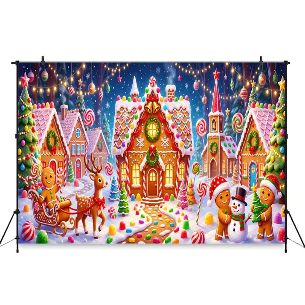 Christmas Candy Gingerbread House Wreath Clock Snowflake Theme Background Christmas Party Decoration Photography Background
