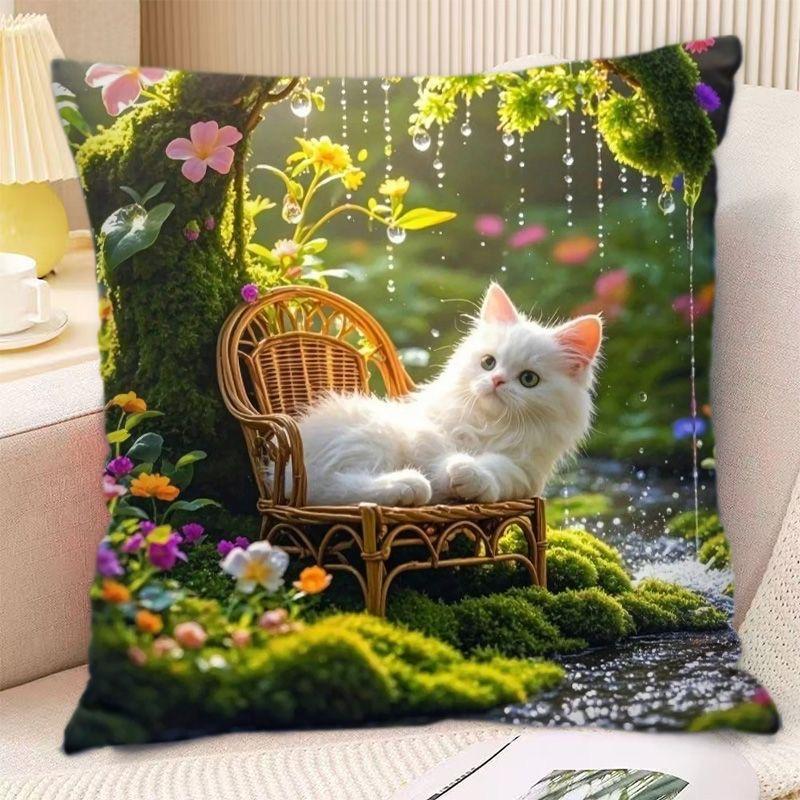Домашний Декор Милые Кошки в Фантастических Сценах Наволочки для Подушек Декоративные Наволочки для Подушек Подходят для Дивана Спальни Автомобиля
