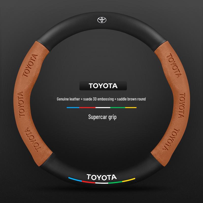 Нескользящая кожаная накладка на руль Toyota Prado из углеродного волокна