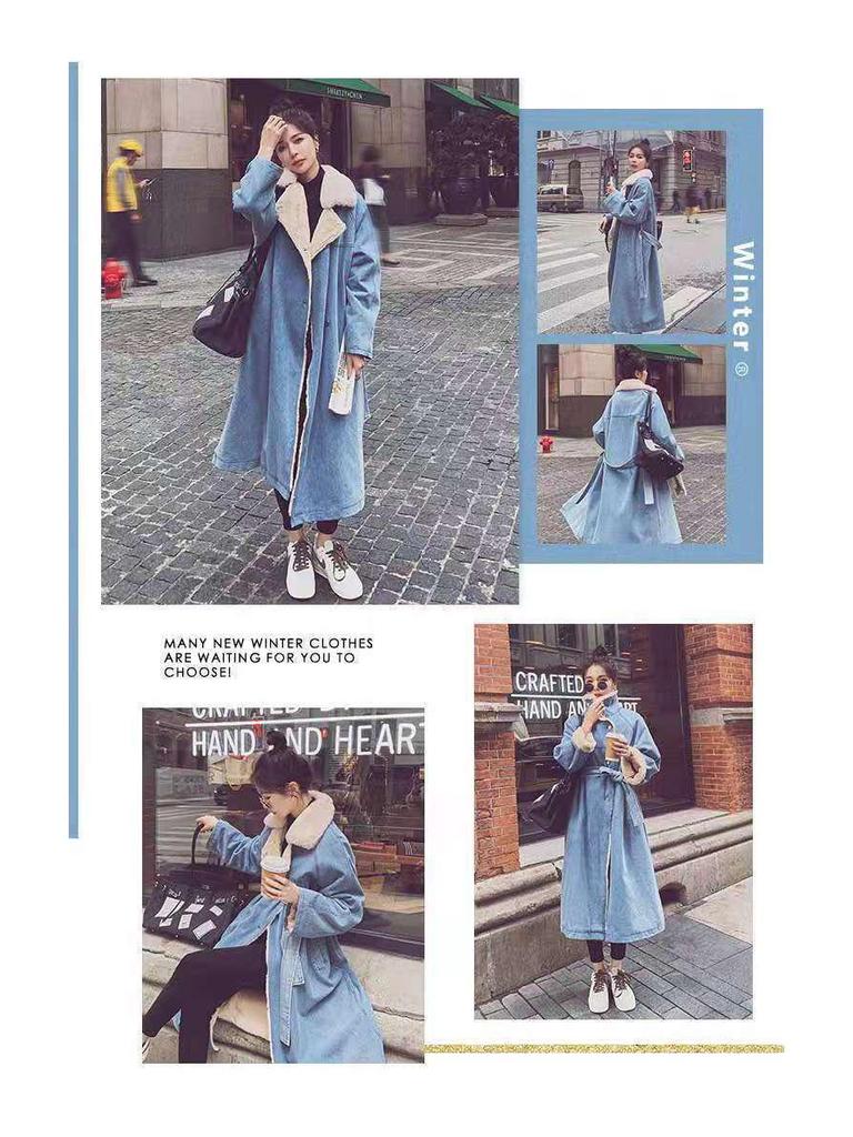 Женская джинсовая парка средней длины с шерстью ягненка (Зимняя коллекция 2025)