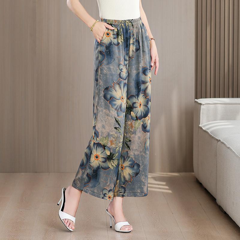 Большие размеры Летние женские брюки Высокая талия Свободная винтажная одежда Эластичный пояс Летние брюки