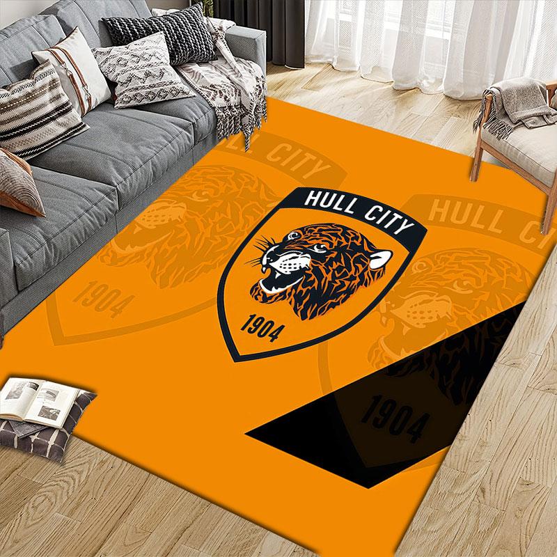 Hull City AFC Flannel Printed Carpet, Home Sofa Decoration for Living Room & Bedroom, Non‑Slip Play Flannel Floor Mat for Game Room