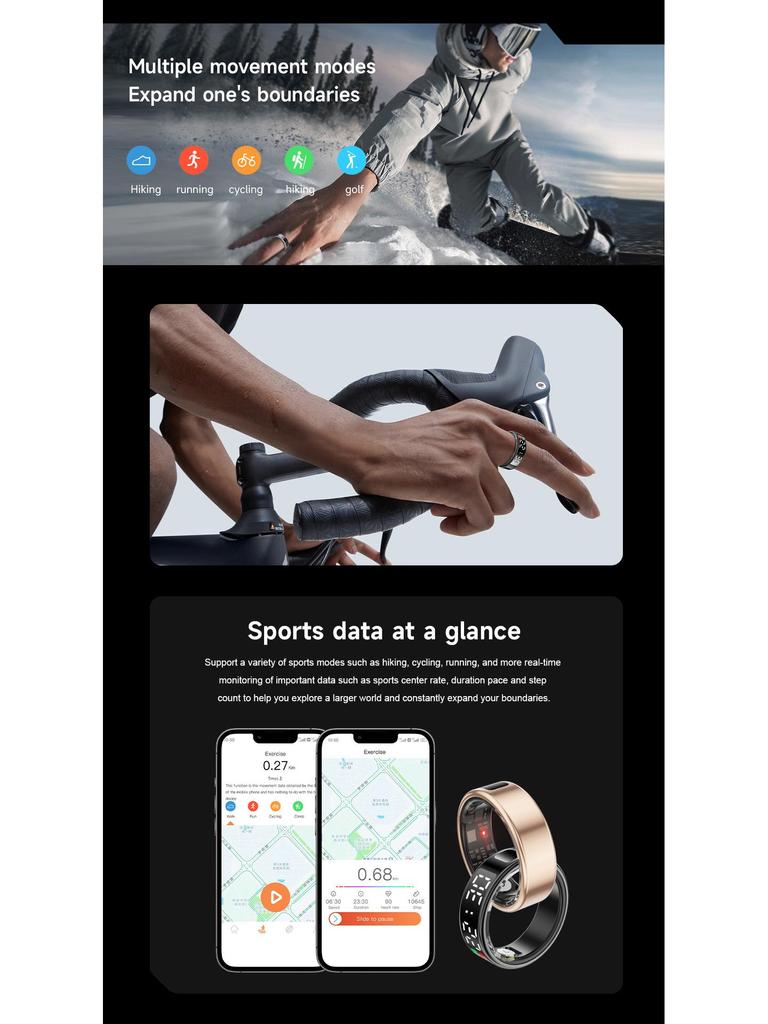 Умное кольцо SR08: Трансграничный экран, Монитор сердечного ритма и сна, Расширенное отслеживание здоровья, Дизайн в стиле Black Tech.
