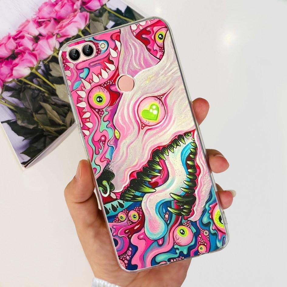 For Huawei P Smart Case FIG-LX1 FIG-LX2 FIG-LX3 Back Cover Fashion Flower Marble Clear Silicone Soft Funda For PSmart 2018 Coque