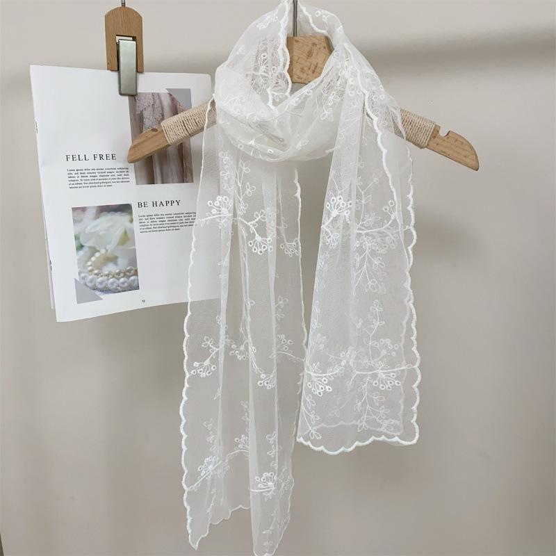 New Lace Long Scarf Embroidered Small Flower Silk Female Korean Version Literary Retro Versatile Decorative Shawl Summer