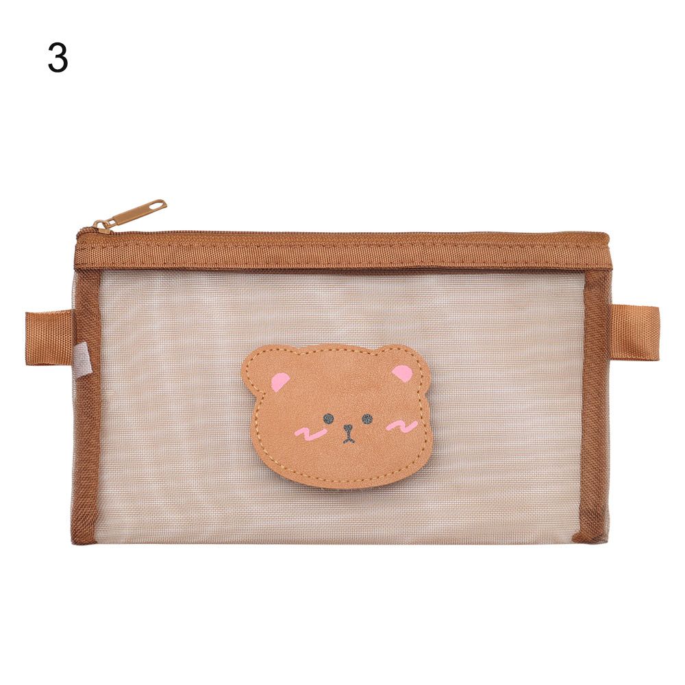Bear Brown Kawaii Storage Bag Pouches Stationery Mesh Pencil Case Student Pencil Bag