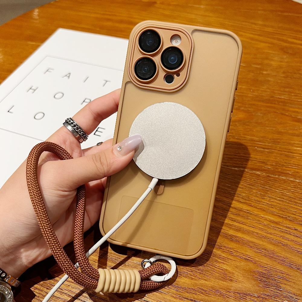 Прозрачный матовый чехол с ремешком на запястье для Magsafe для iPhone 17 16 15 14 Plus 13 12 11 Pro Max Контрастный шнурок Магнитная крышка
