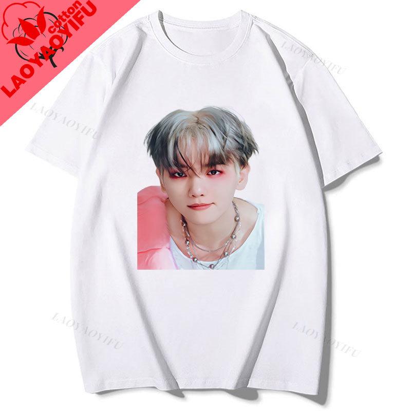 Camiseta Kpop Baekhyun EXO Cotton Short Sleeve Graphic Tshirts Hot Sale Korean Reviews Unisexy Girls Clothes for Fan Gift Tee
