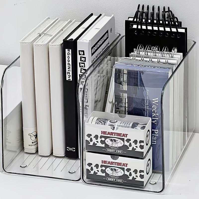 Transparent file storage box and acrylic desktop bookshelf, storage organizer for school/office supplies, back-to-school season,