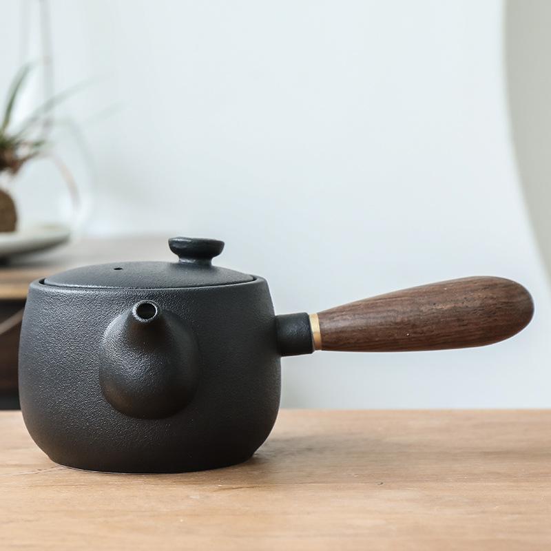 Black Pottery Green Hill Side Handle Pot Japanese Vintage Ceramic Kung Fu Tea Set Tea Pot Coffee Teapot Teapot Clay Water Kettle