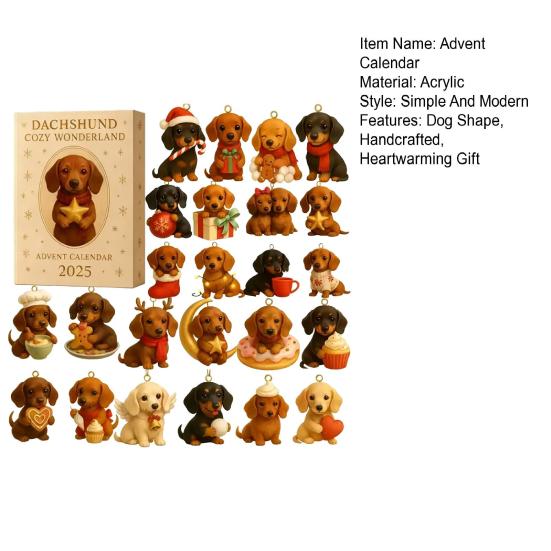 Календарь Адвента с собакой таксой 2025 24 дня Рождественский календарь обратного отсчета Праздничный