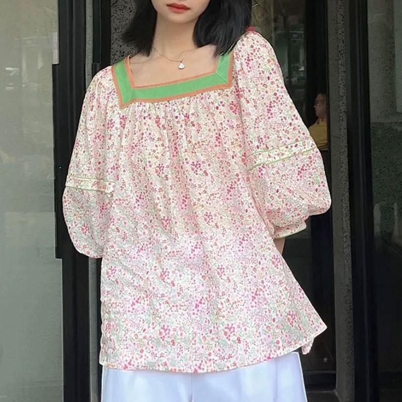 Mall 1116 Women's Summer New Versatile Fashion Bubble Sleeve One-Neck Shirt 1111617