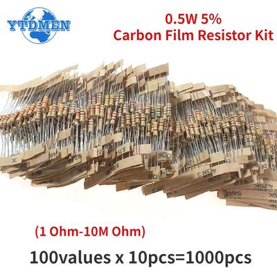 Набор резисторов из углеродной пленки 1/2 Вт, 5% комплект резисторов, 0,5 Вт, 1 Ом ~ 10 м, набор резисторов в ассортименте, 5,1 К, 5,6 К, 6,8 К