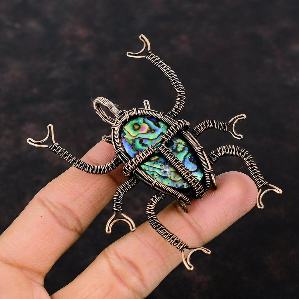 Подвеска в виде ракушки абалон, подвеска в виде медной проволоки, подвеска в виде жука, ювелирные изделия с драгоценными камнями, подвеска ручной работы, медные ювелирные изделия, подарок на годовщину