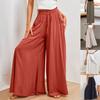 Women's Solid Color Trousers Elastic Belt Wide Leg High Waist Long Culottes