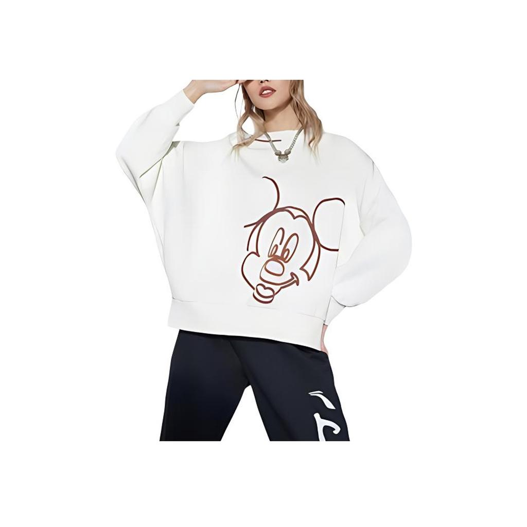 Li Ning X Disney Collaboration Sports Fashion Series Cartoon Print Fleece Crewneck Pullover Long Sleeve Sweatshirt Women Sweatshirt White AWDRD62-1