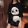 Женская летняя футболка с вышивкой животных, декором в виде панды, свободная средней длины, круглый вырез, повседневная одежда, половина рукава, контрастный цвет, женский летний топ, женская одежда