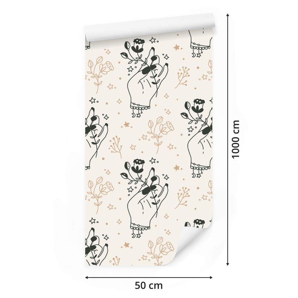 Wallpaper Boho Pattern White, Light Gray and Cream for Living Room and Bedroom 50x1000