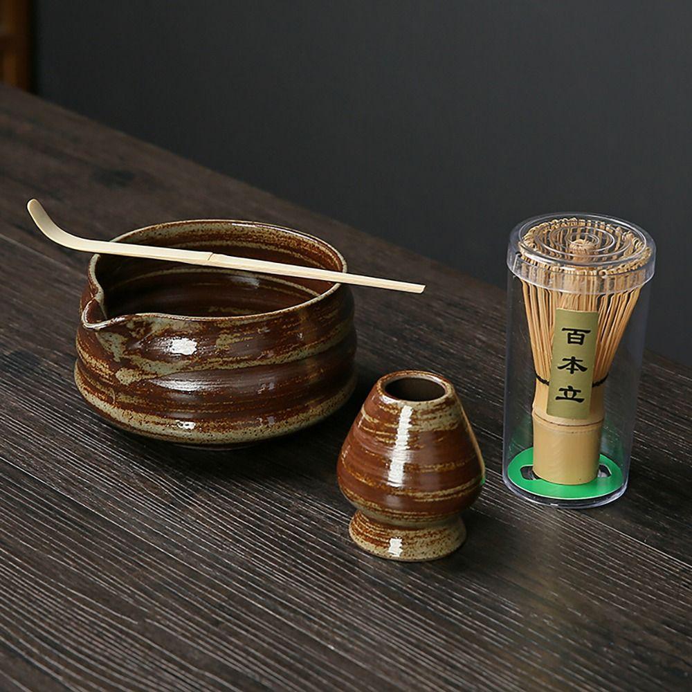 4PCS Food Grade Japanese Matcha Tea Set Bamboo Ceramic Japanese Chasen Matcha Whisk Set Stirring