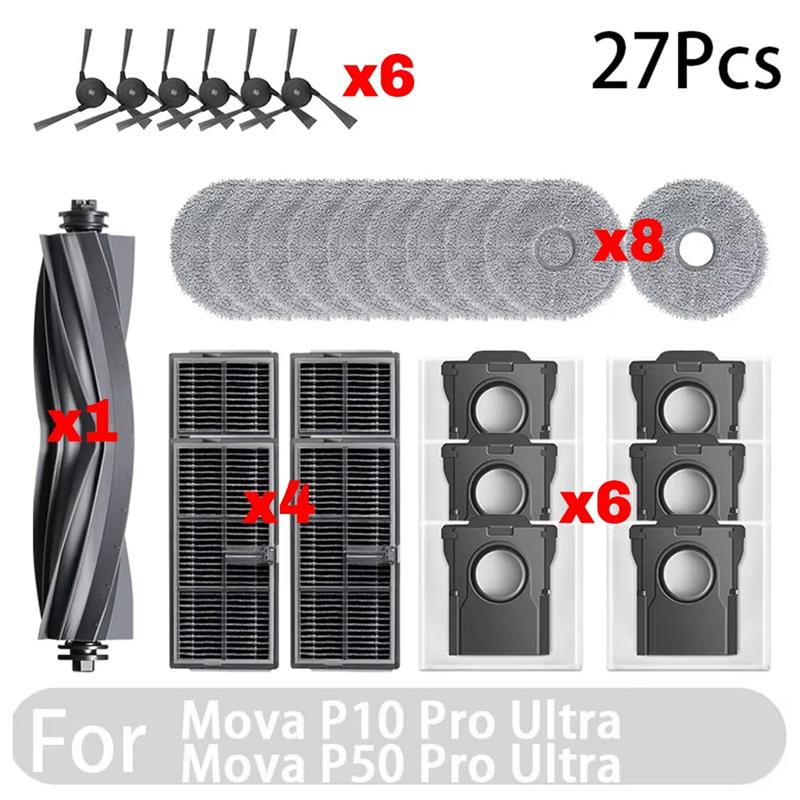 A65T-Аксессуары для Mova P50 Pro Ultra, для Mova P10 Pro Ultra Трехгранная щетка HEPA-фильтр Ткань для швабры Пылесборник Подходит