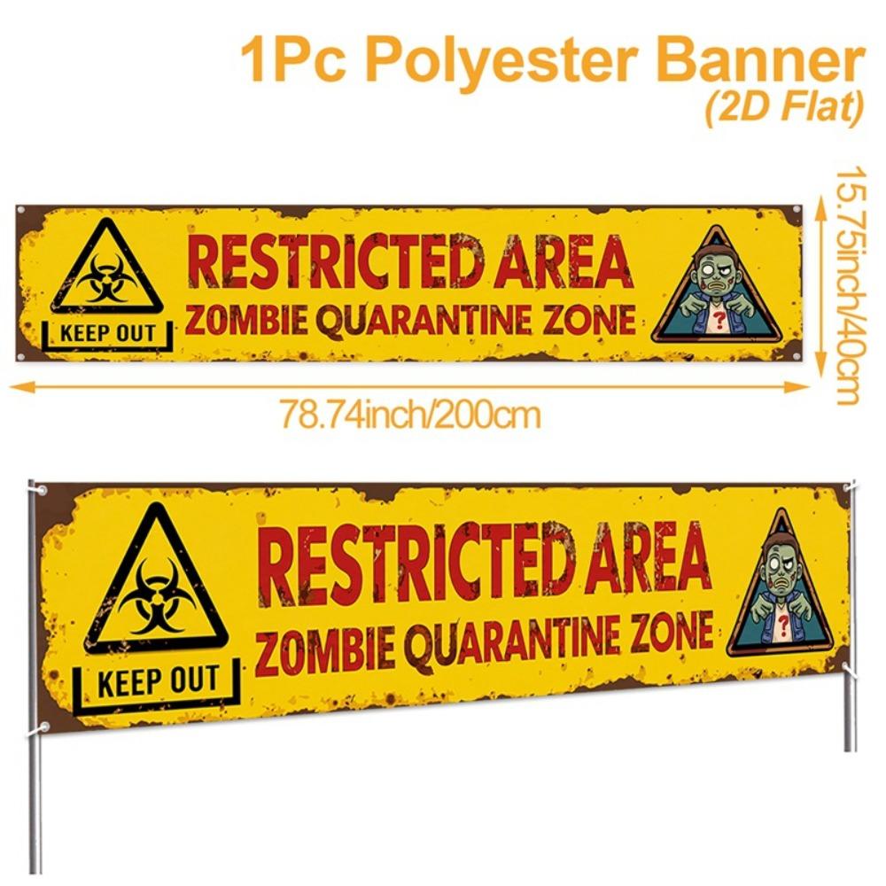 Zombie Themed Halloween Warning Sign Hanging Haunted House Decor For Outdoor Party