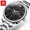 OLEVS Moon Phase Men's Watch Simple Casual Original Fashion Quartz Watch for Men Waterproof Luminous Stainleess Steel Wristwatch