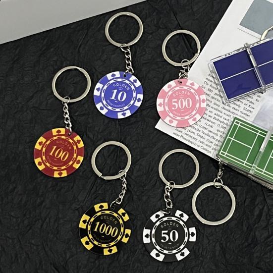 6 шт. Брелок для покера, подвеска для украшения сумки, полированное металлическое кольцо, легкий акрил
