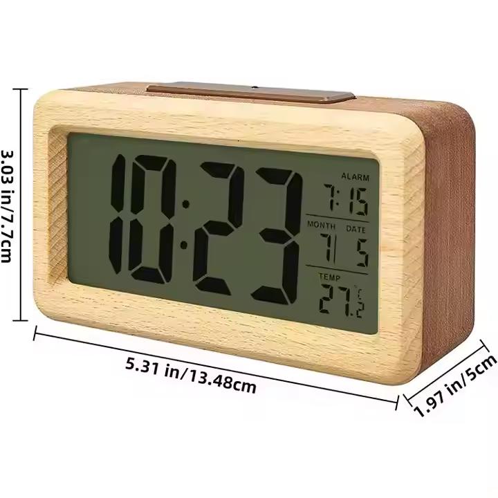 Digital Bamboo Frame Desk Alarm Clock Small Digital Clock Sound Control Dual Display Alarm Clock Desk Office