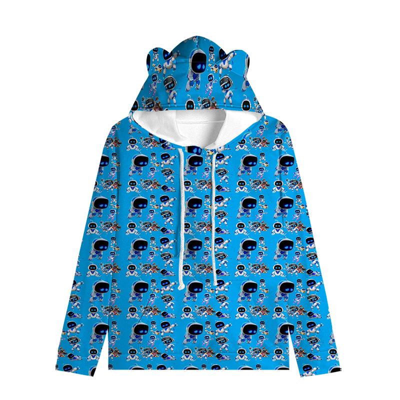 Толстовка с капюшоном «Кошачьи ушки» в стиле астронавта, уличная одежда для детей, пуловер с ушками в космическом стиле, мягкая унисекс-верхняя одежда для малышей