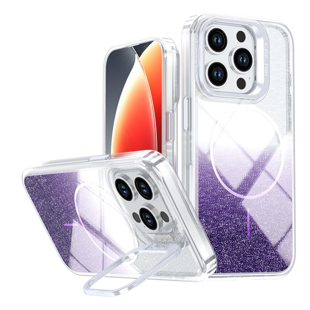 For iPhone 15 Pro Magnetic Case Gradient Glitter Shockproof TPU PC Phone Cover Compatible with MagSafe