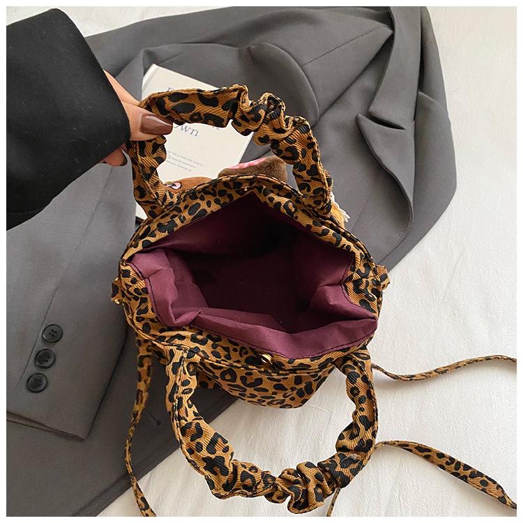 Leopard Print Canvas Crossbody Bag for Women - Cute and Versatile Cartoon Handbag