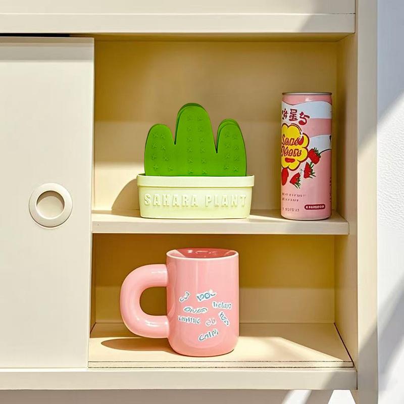 Anti Scald Cactus Coasters Set Anti-Fouling Heat Resistant Cactus Cup Mat With Stand Non-Slip Coaster Flowerpot Holder Tableware