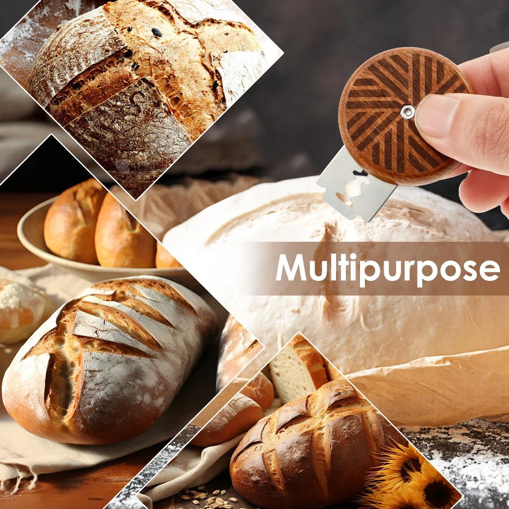 Bread Bakery Lame Tools Wooden Scraper Bread Knife/Slicer/Cutter Dough bakery stone Scoring Lame with 15 Blades Arc Curved Knife