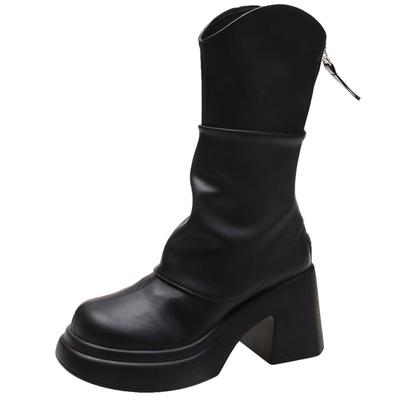 Модные женские длинные сапоги 2024 Осень Зима Сапоги до колена Мягкая кожа Панк ботильоны Женские Платформа 9 см Высокий каблук Ботас Мухер