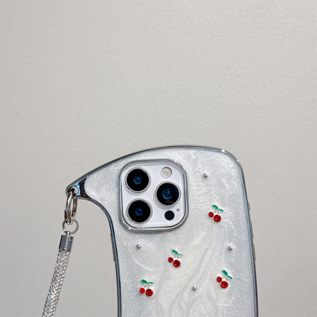 Жемчуг и Вишня Наплечный Чехол для Телефона для Серии iPhone 12-17 — Блестящий Регулируемый Ремешок, Свежий Летний Дизайн